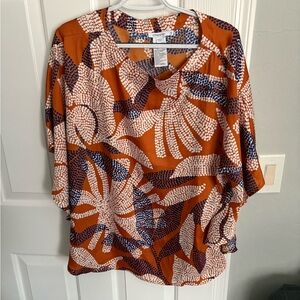 Chico's Orange Boxy Blouse with Relaxed Fit